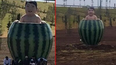 Karpuz heykeli tartışma yarattı: Korku filmi gibi