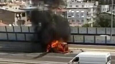 Aracında çıkan yangını söndürmek isterken ölümden döndü!