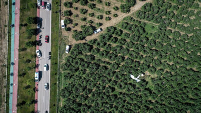 Bursa’da uçağın acil iniş yaptığı alan havadan görüntülendi