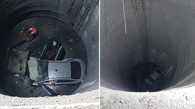 Korkunç kaza! Metro inşaatına düştü