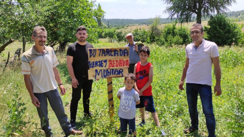Bursa'da genç muhtar, tarlasındaki meyve ve sebzeleri yoldan geçen herkese
