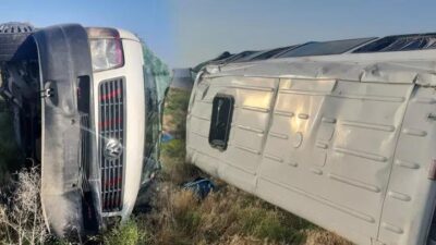 Lastiği patlayan minibüs devrildi! 6’sı çocuk 9 kişi yaralandı