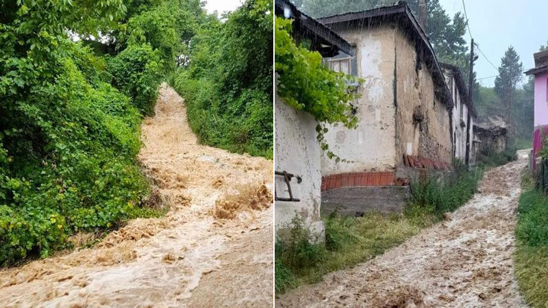 Orhaneli Başköy’ü sel vurdu Bursa’nın Orhaneli ilçesinde etkili olan sağanak yağış Başköy'de sele sebep