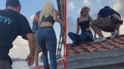 Sınırları zorlayan Aleyna Tilki, Kız Kulesi’nin çatısına çıktı