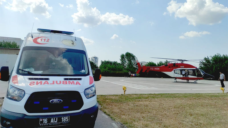 Bursa’da ambulans helikopter 46 yaşındaki hasta için havalandı Bursa’nın Keles ilçesinde rahatsızlanan hasta, ambulans helikopter ile Çekirge Devlet