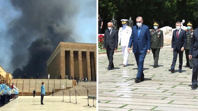 Erdoğan’ın Anıtkabir’i ziyareti sırasında korkutan görüntü! Alevler bir anda yükseldi Erdoğan’ın Anıtkabir’i ziyareti sırasında korkutan görüntü! Alevler bir anda yükseldi