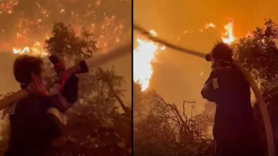 Ünlü oyuncu yangına ön safta müdahale ediyor
