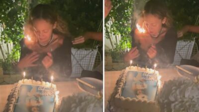 Ünlü ismin doğum günü pastasındaki mumları üflerken saçları tutuştu