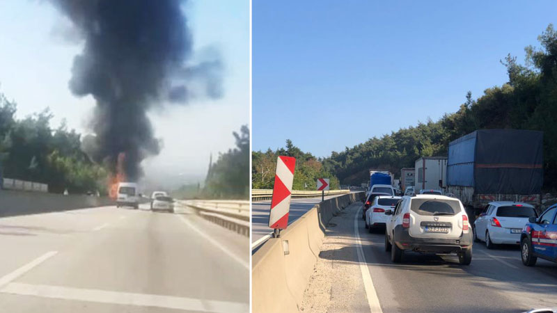 Bursa’da trafiği felç eden kaza! Alev topuna döndü