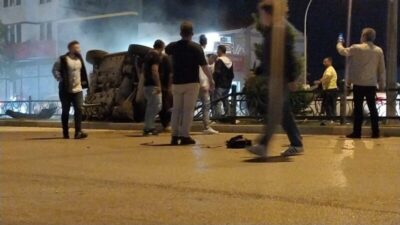 Bursa’da takla atan otomobil alev aldı