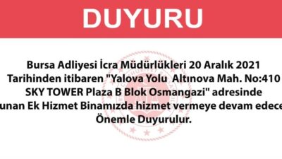 Bursa’da İcra Müdürlükleri taşınıyor… İşte yeni adresleri…