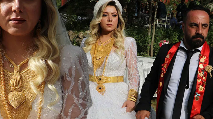 Binlerce davetli katıldı! Düğünde geline 2,5 kilo altın takıldı