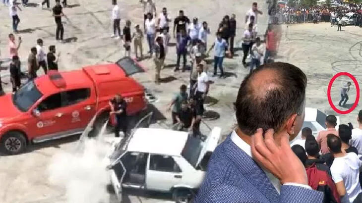 Aniden alevler yükseldi! Belediye başkanının driftte saçı yandı