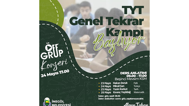 Bursa İnegöl’de 4 günlük TYT genel kampı başlıyor Bursa İnegöl’de 4 günlük TYT genel kampı başlıyor