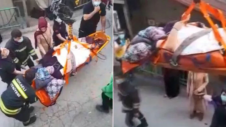 200 kiloluk hasta eve vinçle taşındı