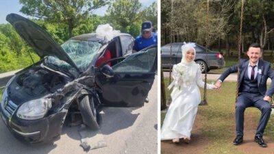 Gelin ve damat fotoğraf çekimine giderken kaza yaptı