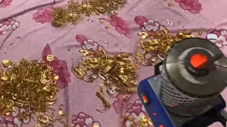 9 kilogram altın çalıp eritmeye çalışırken yakalandılar