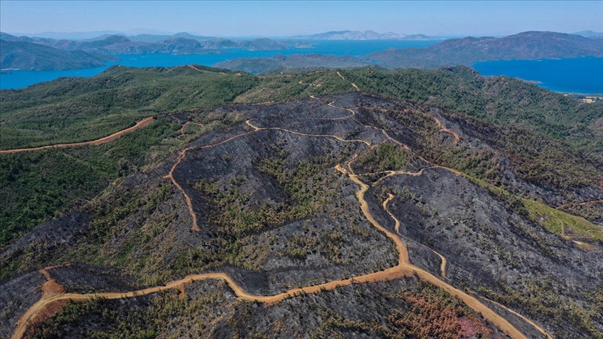 Marmaris’te yanan alanlar havadan görüntülendi