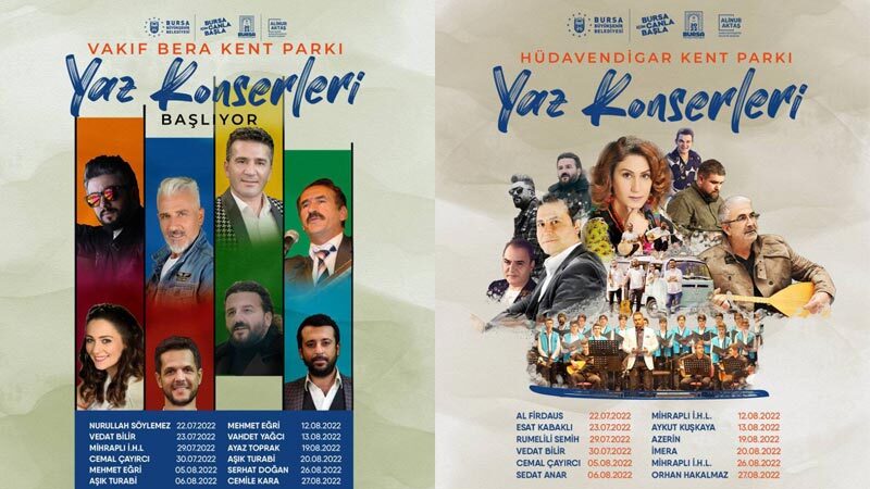 Yaz akşamları Büyükşehir’le renkleniyor Bursa Büyükşehir Belediyesi, vatandaşların yaz akşamlarını daha keyifli geçirmeleri amacıyla