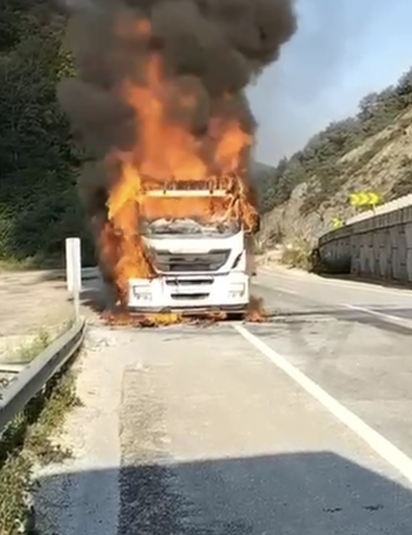 Bursa’da seyir halindeki tır alev alev yandı