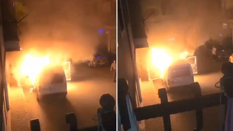 Bursa’da park halindeyken bir anda alev alan hafif ticari araç