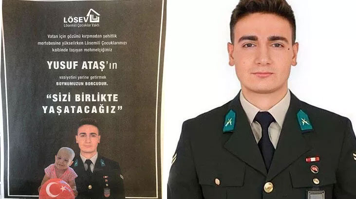 LÖSEV’den şehit Yusuf Ataş’ın vasiyeti için ilan: Sizi birlikte yaşatacağız LÖSEV’den şehit Yusuf Ataş’ın vasiyeti için ilan: Sizi birlikte yaşatacağız