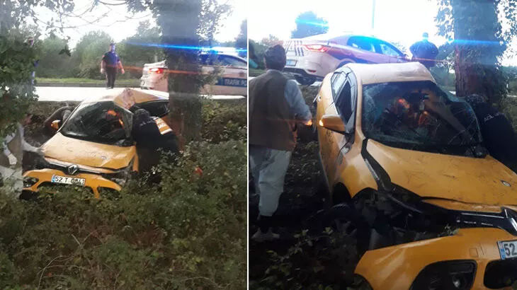 Ağaca çarpan taksinin sürücüsü öldü, eşi yaralandı