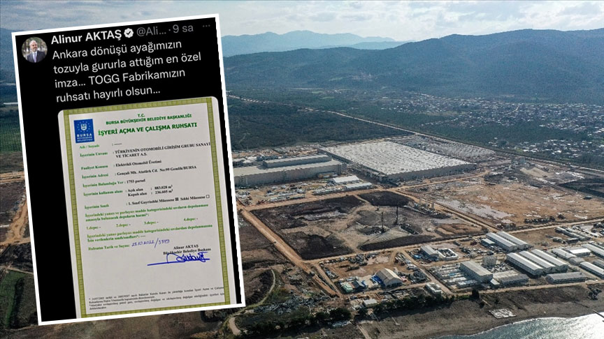 Başkan Aktaş paylaştı! İşte TOGG Otomobil Fabrikası’nın ruhsatı