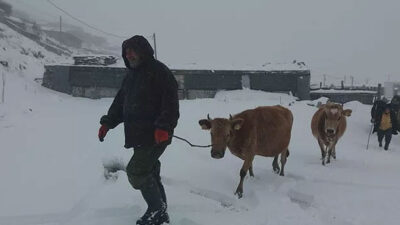 Rize’nin yükseklerinde kar yağışı! Yaylacılar dönüşe geçti