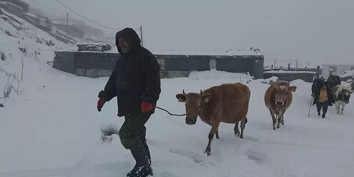 Rize’nin yükseklerinde kar yağışı! Yaylacılar dönüşe geçti