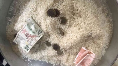 Şaşkına çeviren görüntü! Pirincin içinden taş ayıklar gibi para ayıkladılar