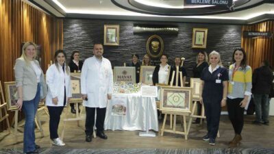 Özel Hayat Hastanesi çalışanlarının yaptığı ebru, çini süsleme ve el