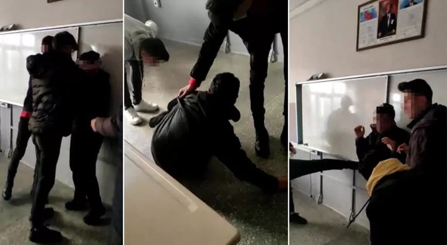 Lisede skandal görüntü! Sınıf arkadaşlarını dövüp kameraya aldılar