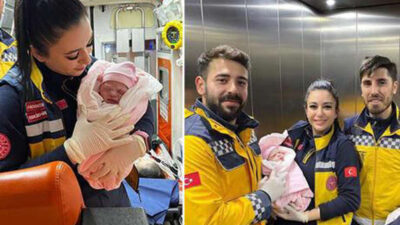 Hastaneye götürülürken ambulansta doğum yaptı