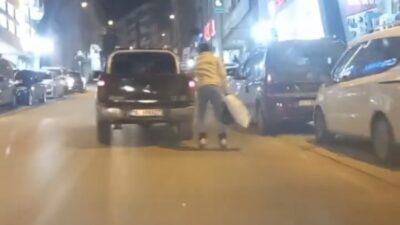 Bursa’da patenli gencin tehlikeli yolculuğu kameraya yansıdı