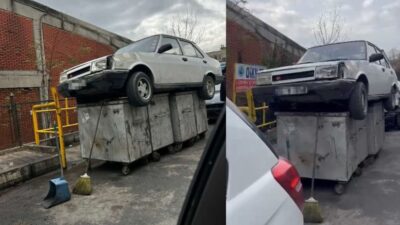 Şaşkına çeviren görüntü! Arabayı çöpe attılar