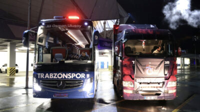 Trabzonspor’un takım otobüsü depremzedeleri getiriyor