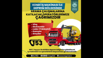 İnegöl Belediyesi’nden operatör Ve iş makinası sahiplerine yardım çağrısı