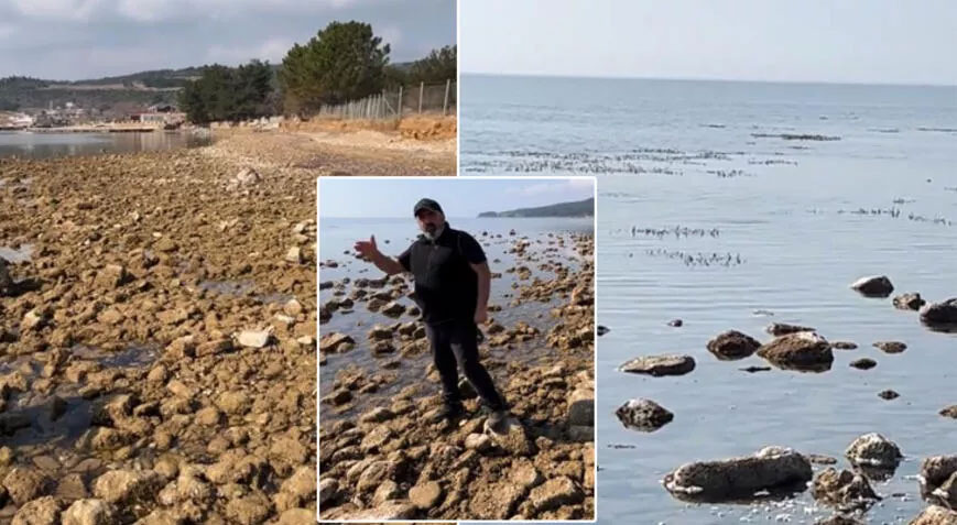 Saros Körfezi’nde deniz suyu metrelerce çekildi