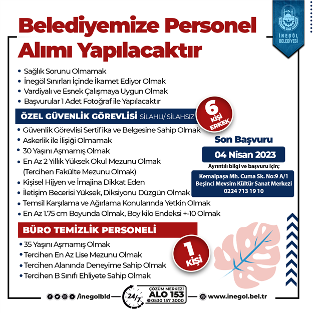 İnegöl Belediyesi personel alımına çıkıyor