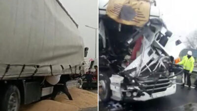 Bursa’da seyir halindeki TIR’a çarptı