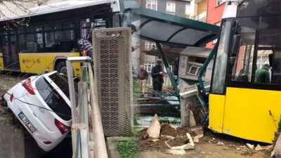 Halk otobüsü durağa daldı! Ortalık savaş alanına döndü