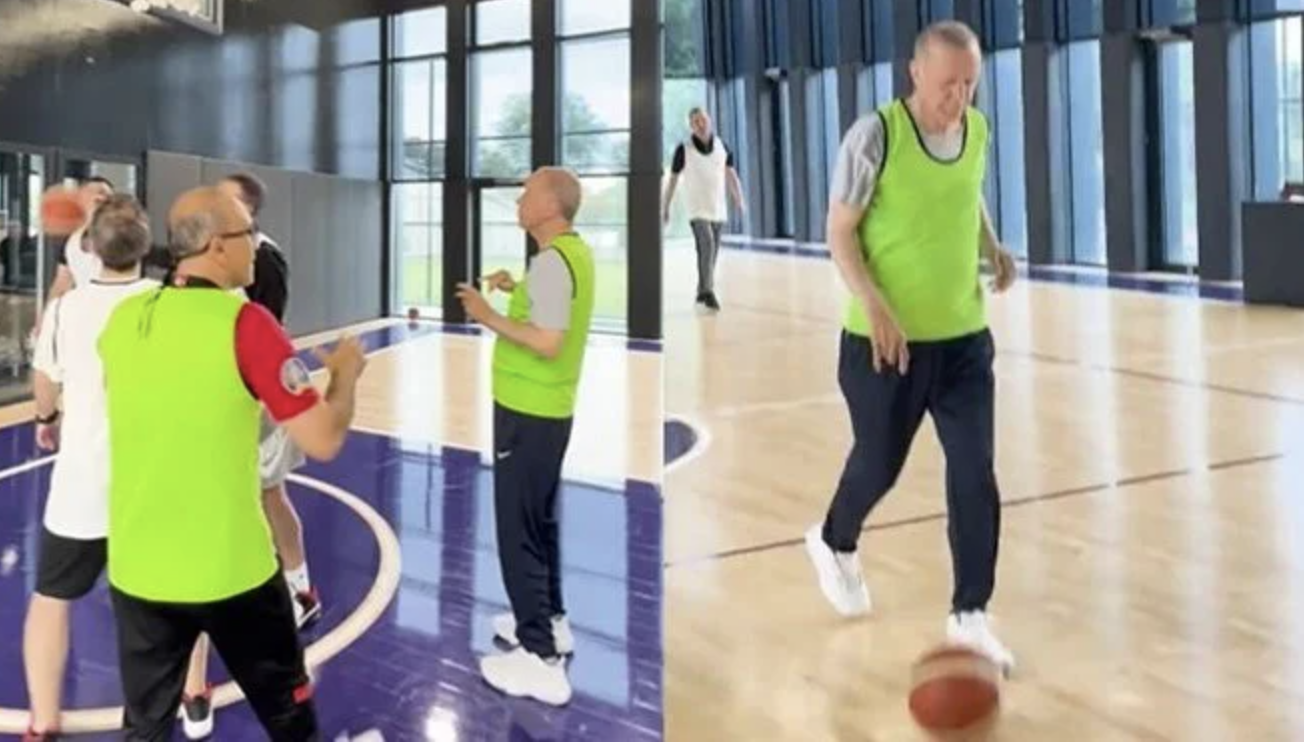 Cumhurbaşkanı Erdoğan basketbol oynadı Cumhurbaşkanı Erdoğan basketbol oynadı