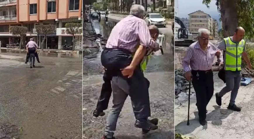 Su basan caddede depremzedeyi sırtında taşıdı! ‘Görevimi yaptım’ Su basan caddede depremzedeyi sırtında taşıdı! ‘Görevimi yaptım’