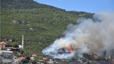 İzmir’de yerleşim yerlerine yakın bölgede orman yangını