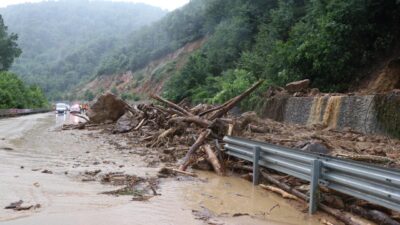 Heyelan nedeniyle yol ulaşıma kapatıldı