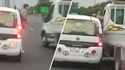 TEM’de camdan sarkarak yumruk attı