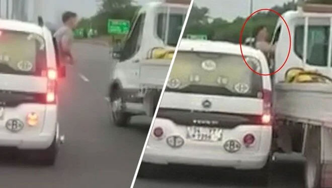 TEM’de camdan sarkarak yumruk attı