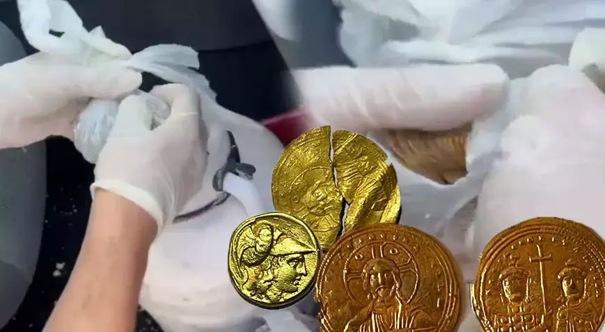 Peynir bidonu ve valizden fışkırdı! Tam 267 sikke ele geçirildi
