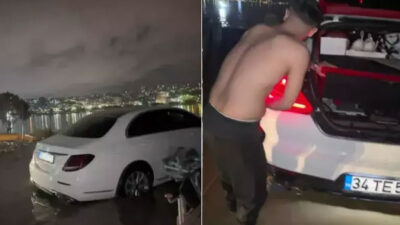 İstanbul’da sel: Arabayı halatla bağladılar